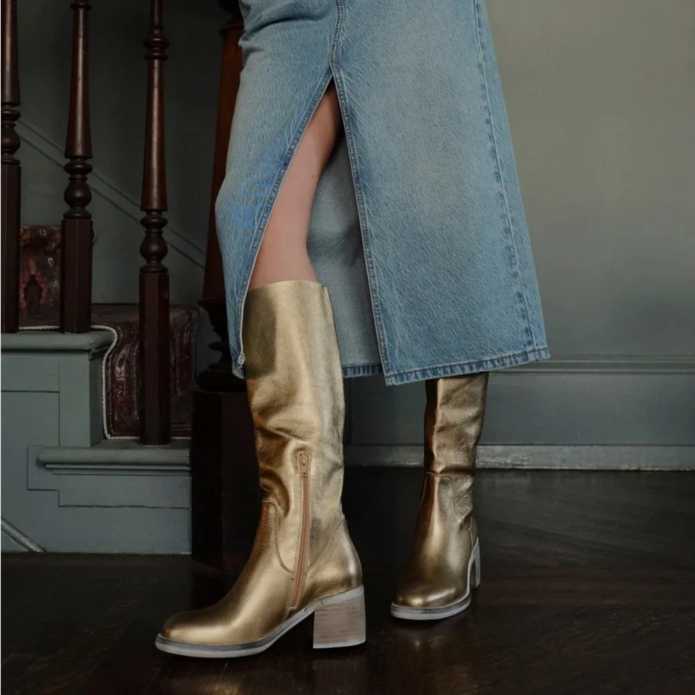 FREE PEOPLE Leather Metallic Boots